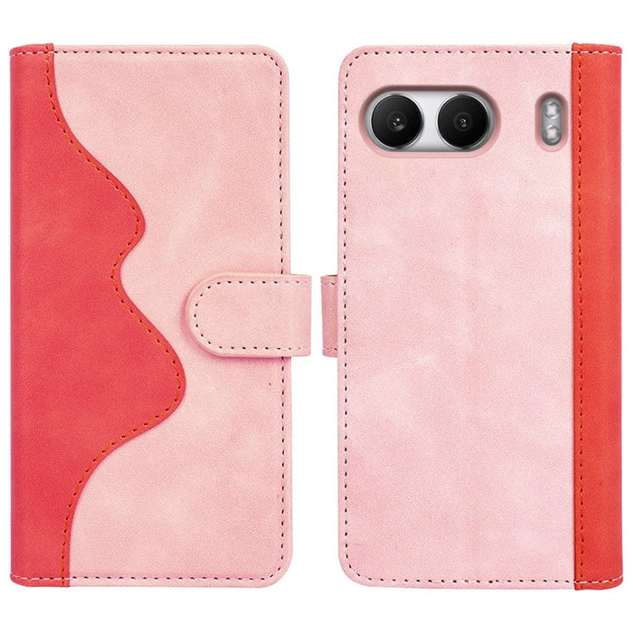 For OnePlus Nord 4 Wallet Case Leather Phone Cover Splicing Color - Pink - 1