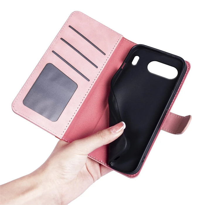 For OnePlus Nord 4 Wallet Case Leather Phone Cover Splicing Color - Pink - 5