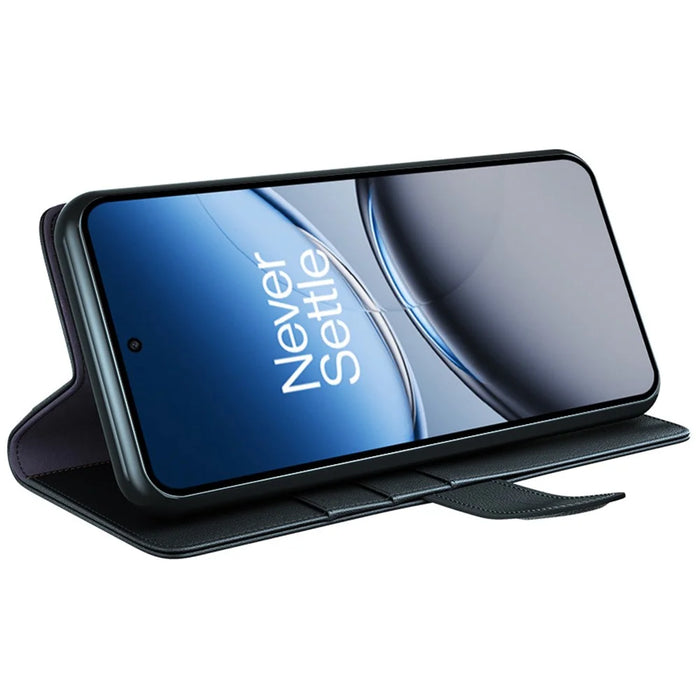 For OnePlus Nord 4 Case Genuine Split Leather Phone Cover with Wallet Stand - Black - 3