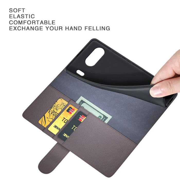 For OnePlus Nord 4 Case Genuine Split Leather Phone Cover with Wallet Stand - Black - 5