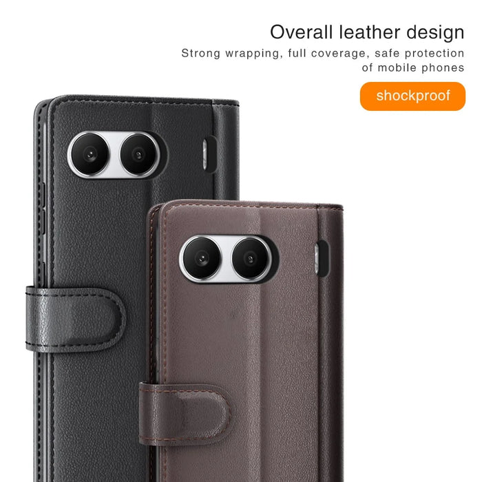 For OnePlus Nord 4 Case Genuine Split Leather Phone Cover with Wallet Stand - Black - 7