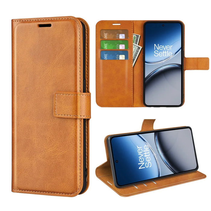 For OnePlus Nord 4 Stand Case Anti-Scratch Calf Texture Leather Phone Cover - Yellow - 7