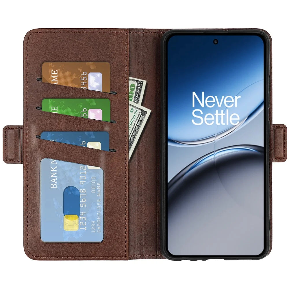For OnePlus Nord 4 Stand Case Calf Texture Leather Wallet Phone Cover - Brown - 2