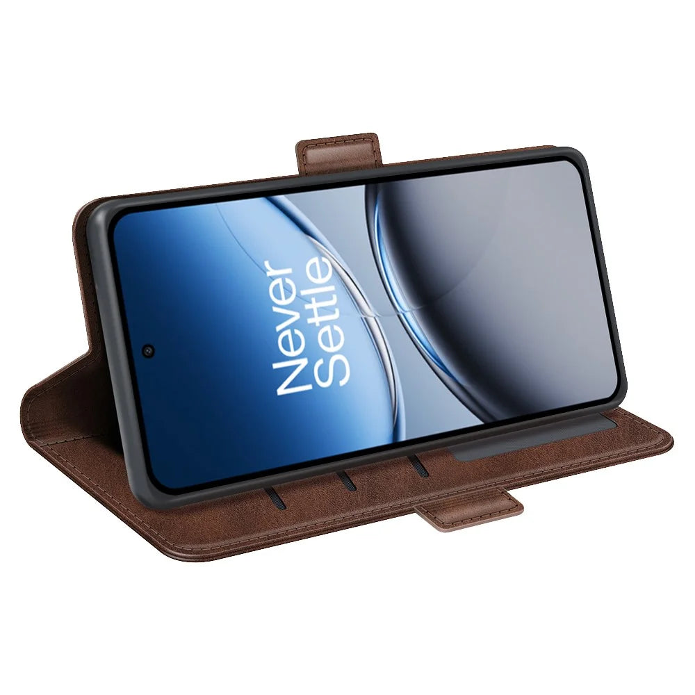 For OnePlus Nord 4 Stand Case Calf Texture Leather Wallet Phone Cover - Brown - 3