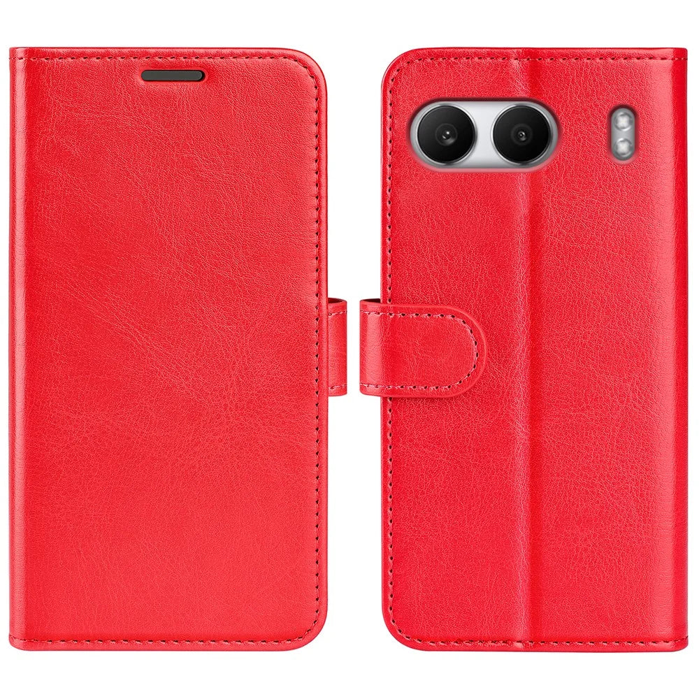 For OnePlus Nord 4 Wallet Case Crazy Horse Texture Stand Leather Phone Cover - Red - 1