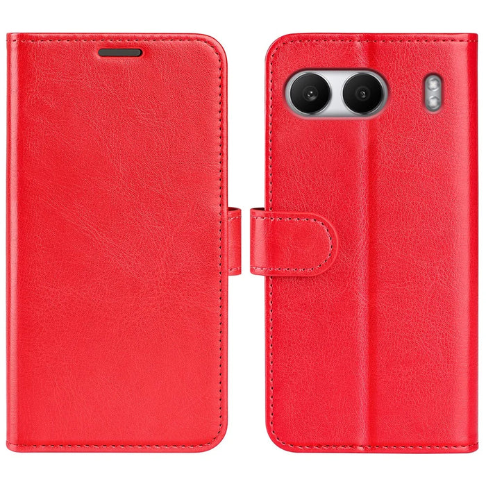 For OnePlus Nord 4 Wallet Case Crazy Horse Texture Stand Leather Phone Cover - Red - 1