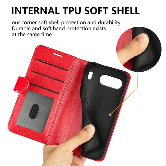For OnePlus Nord 4 Wallet Case Crazy Horse Texture Stand Leather Phone Cover - Red - 5