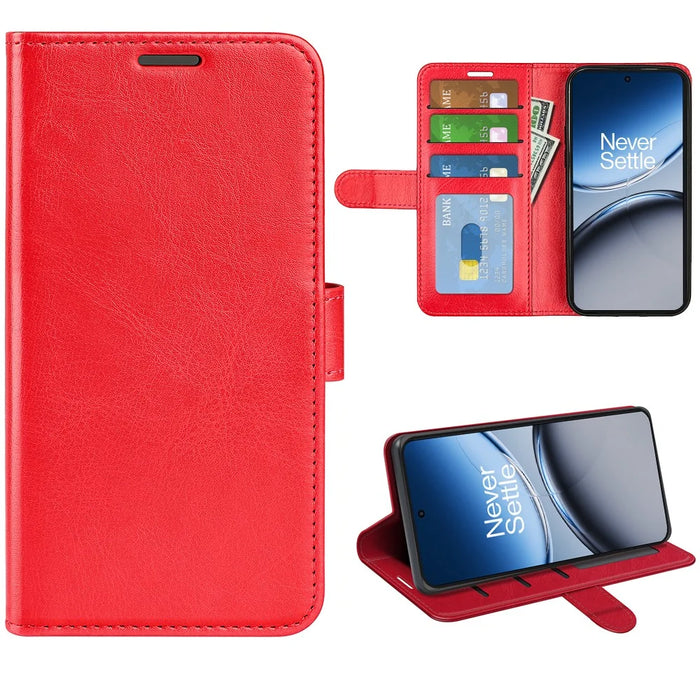 For OnePlus Nord 4 Wallet Case Crazy Horse Texture Stand Leather Phone Cover - Red - 7