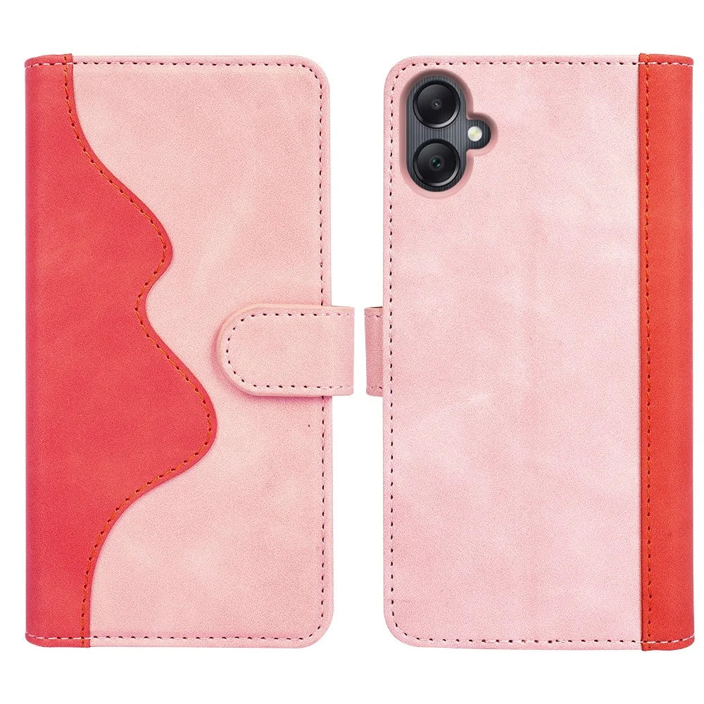 For Samsung Galaxy A06 4G Wallet Case Leather Phone Cover Splicing Color - Pink - 1
