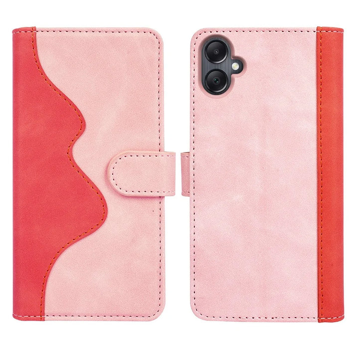 For Samsung Galaxy A06 4G Wallet Case Leather Phone Cover Splicing Color - Pink - 1