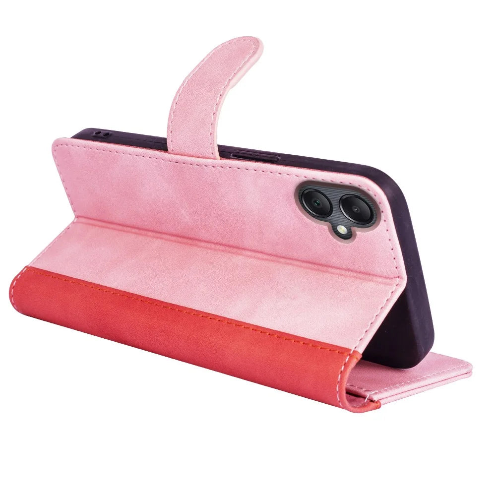 For Samsung Galaxy A06 4G Wallet Case Leather Phone Cover Splicing Color - Pink - 3