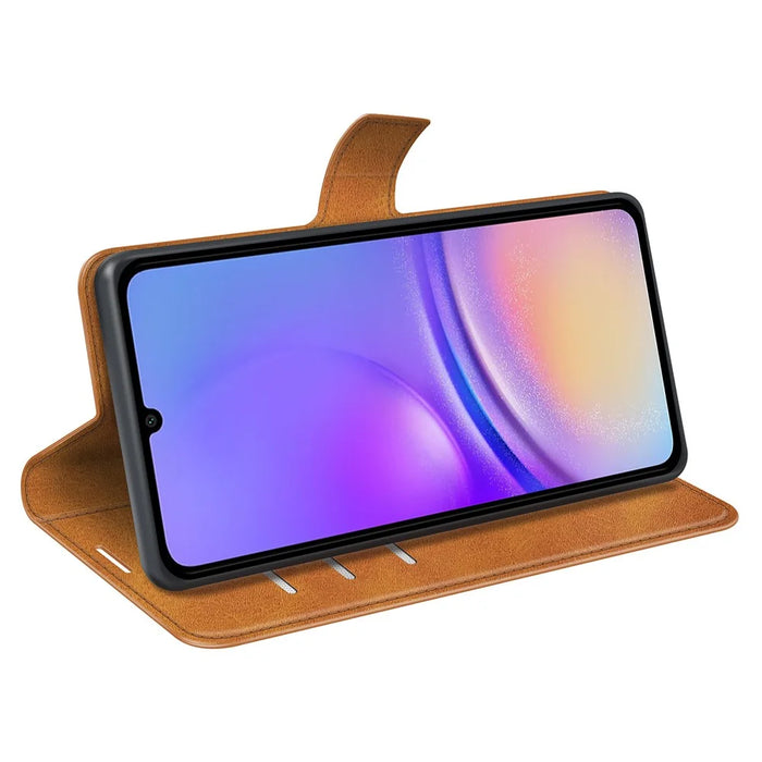 For Samsung Galaxy A06 4G Stand Case Anti-Scratch Calf Texture Leather Phone Cover - Yellow - 3