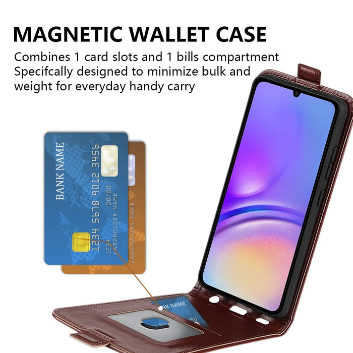 For Samsung Galaxy A06 4G Case with Card Slots Vertical Flip Leather Phone Cover - Brown - 4
