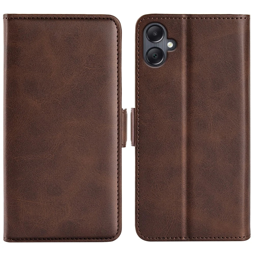 For Samsung Galaxy A06 4G Stand Case Calf Texture Leather Wallet Phone Cover - Brown - 1