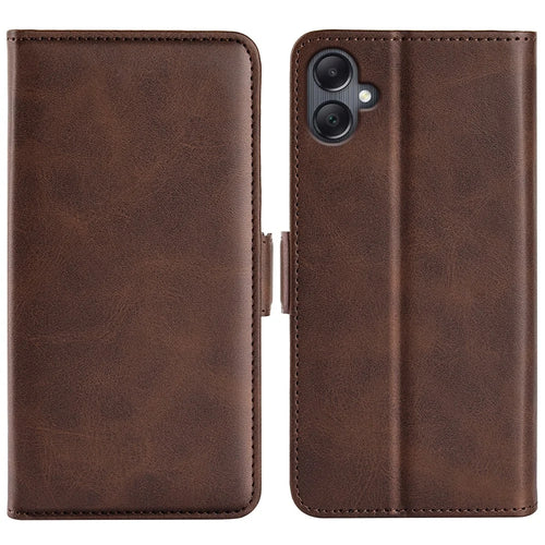 For Samsung Galaxy A06 4G Stand Case Calf Texture Leather Wallet Phone Cover - Brown - 1