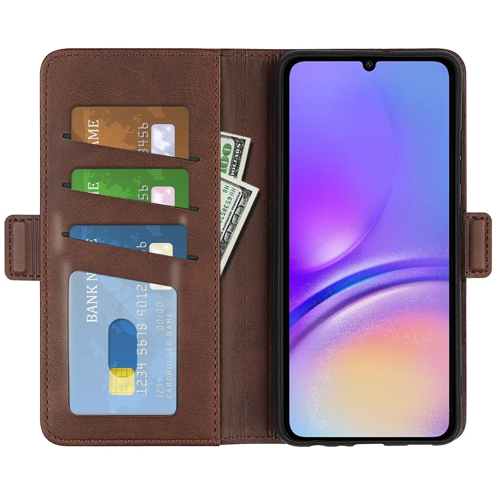 For Samsung Galaxy A06 4G Stand Case Calf Texture Leather Wallet Phone Cover - Brown - 2