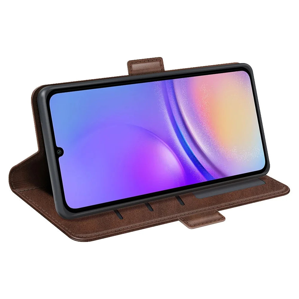 For Samsung Galaxy A06 4G Stand Case Calf Texture Leather Wallet Phone Cover - Brown - 3