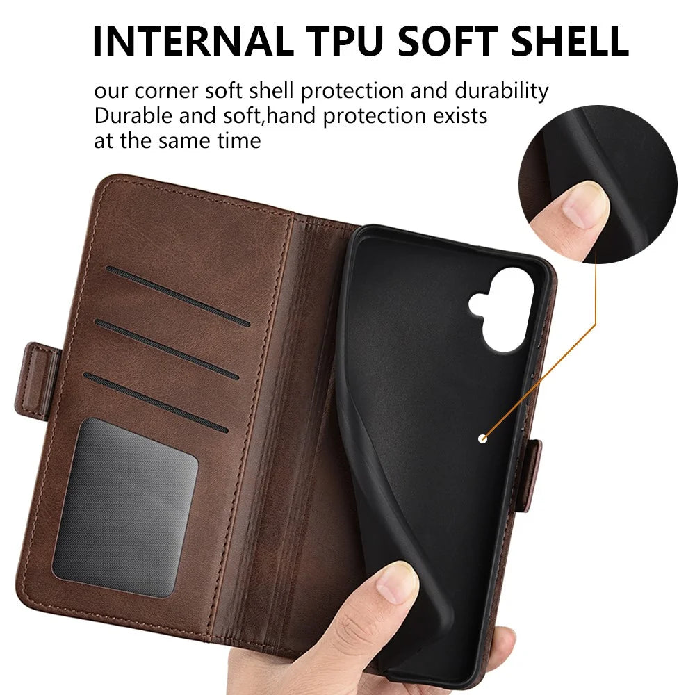 For Samsung Galaxy A06 4G Stand Case Calf Texture Leather Wallet Phone Cover - Brown - 7