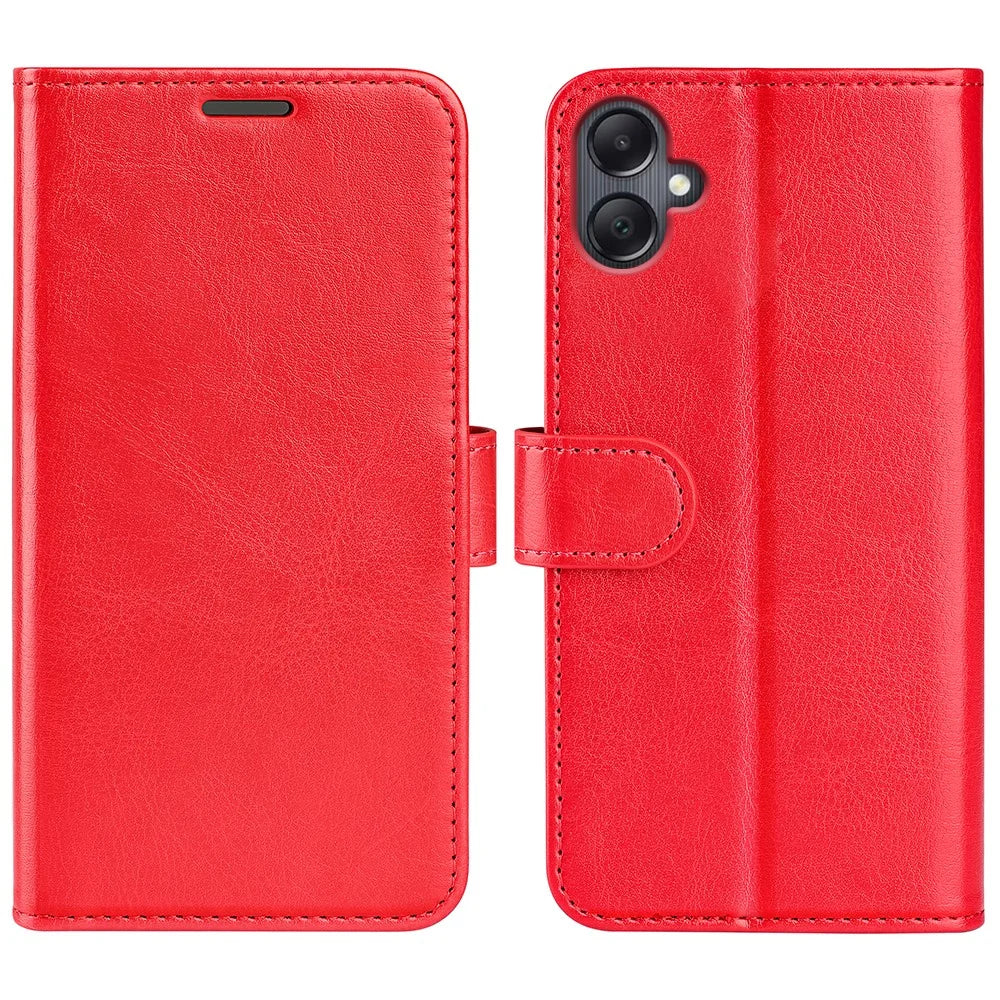 For Samsung Galaxy A06 4G Wallet Case Crazy Horse Texture Stand Leather Phone Cover - Red - 1