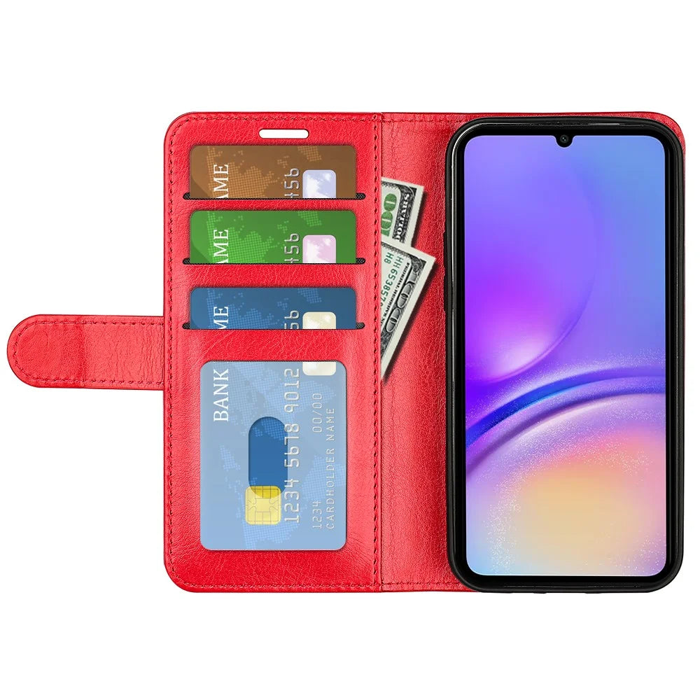 For Samsung Galaxy A06 4G Wallet Case Crazy Horse Texture Stand Leather Phone Cover - Red - 2
