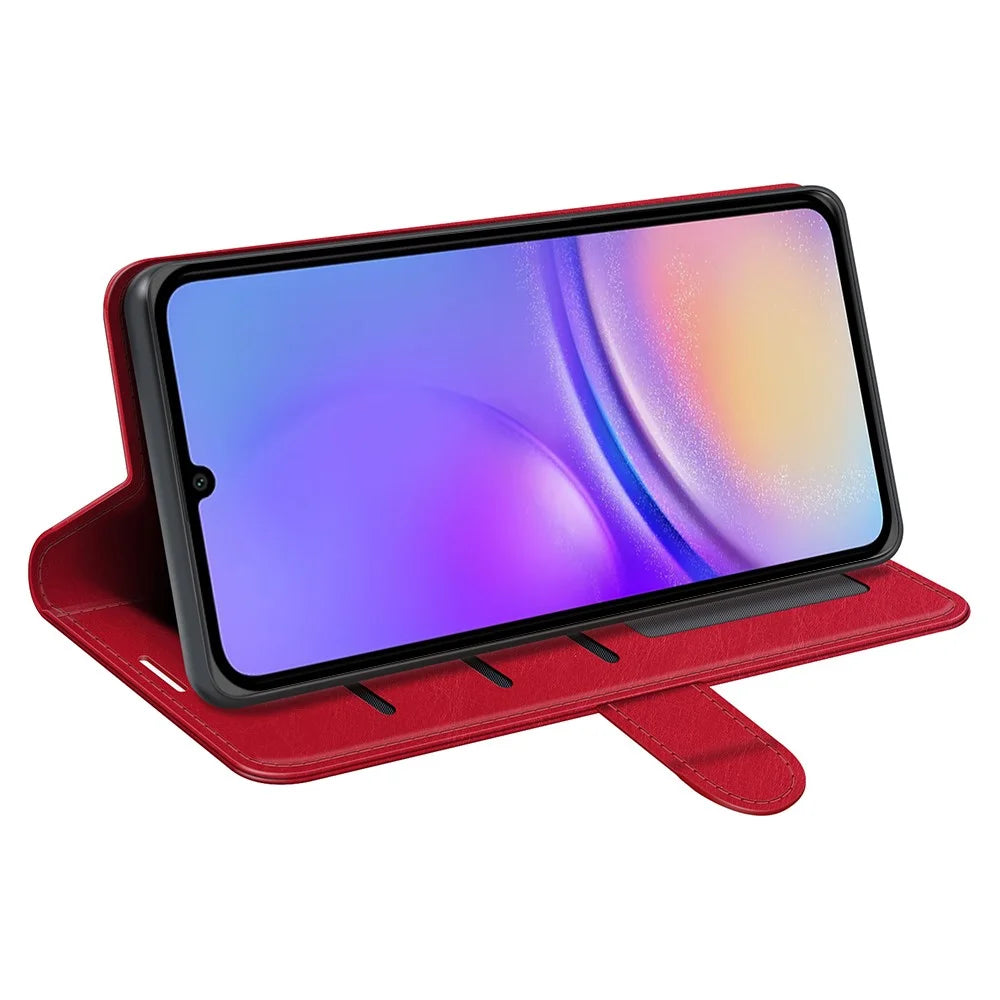 For Samsung Galaxy A06 4G Wallet Case Crazy Horse Texture Stand Leather Phone Cover - Red - 3