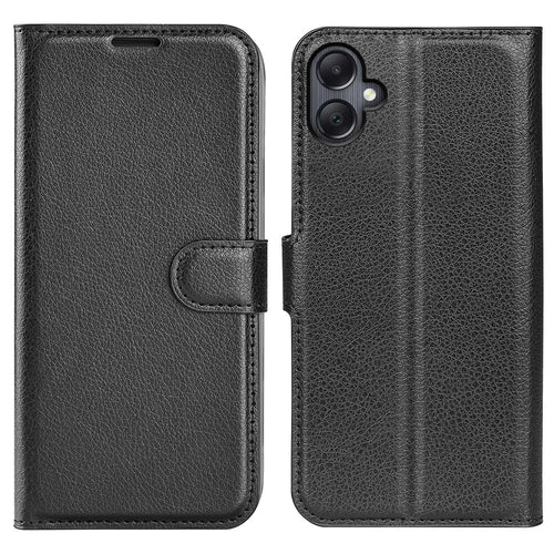 For Samsung Galaxy A06 4G Case Litchi Texture Shockproof Leather Wallet Phone Cover - Black - 1