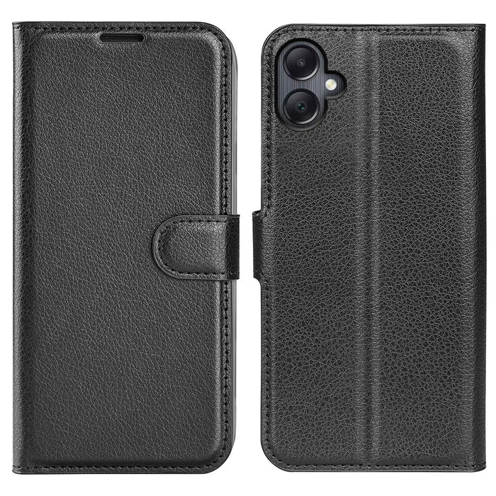 For Samsung Galaxy A06 4G Case Litchi Texture Shockproof Leather Wallet Phone Cover - Black - 1