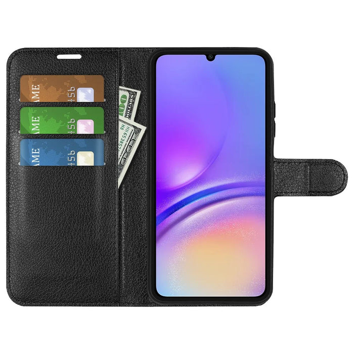For Samsung Galaxy A06 4G Case Litchi Texture Shockproof Leather Wallet Phone Cover - Black - 2
