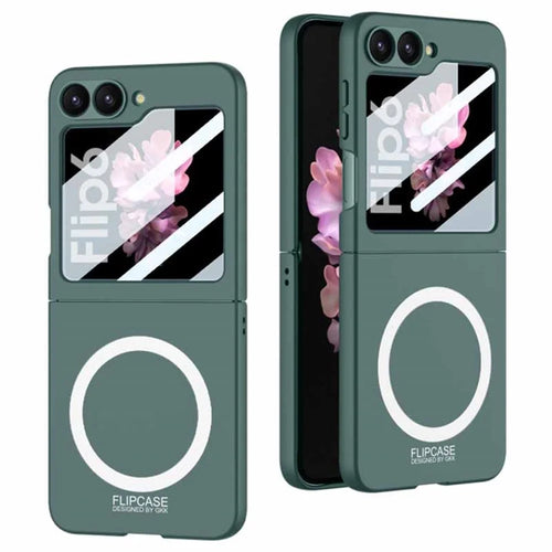 GKK For Samsung Galaxy Z Flip7 FE 5G / Z Flip6 5G Magnetic Case PC Phone Cover with Screen Film - Green - 1