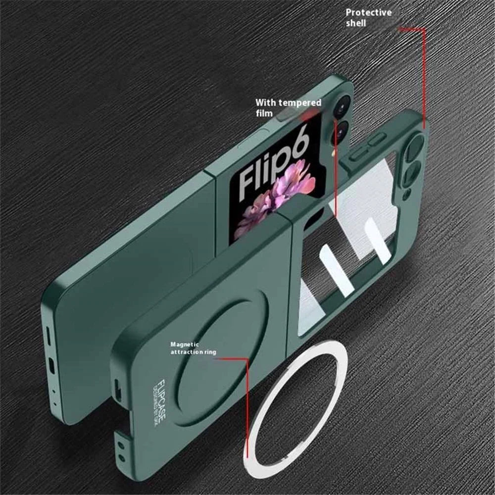 GKK For Samsung Galaxy Z Flip7 FE 5G / Z Flip6 5G Magnetic Case PC Phone Cover with Screen Film - Green - 3