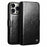 QIALINO For iPhone 16 Pro Max Case TPU+Genuine Cow Leather Wallet Phone Cover - Black - 1