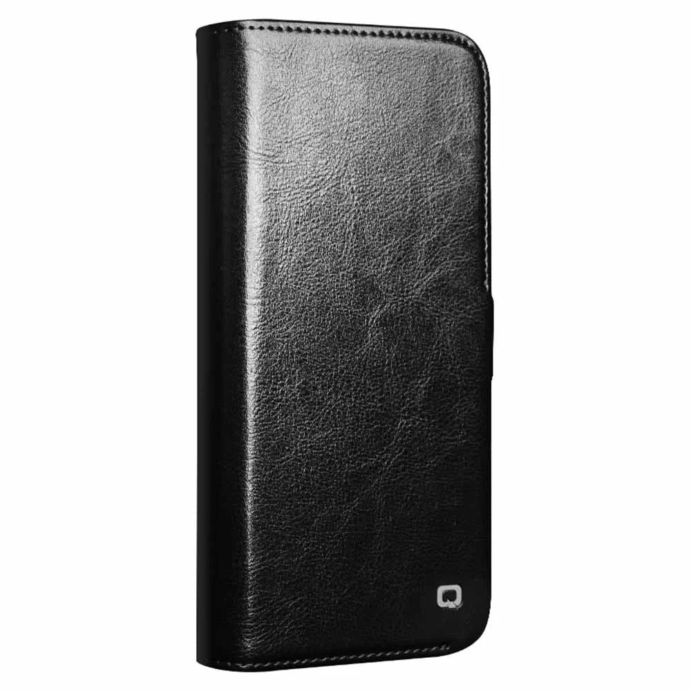 QIALINO For iPhone 16 Plus Case TPU+Genuine Cow Leather Wallet Phone Cover - Black - 4