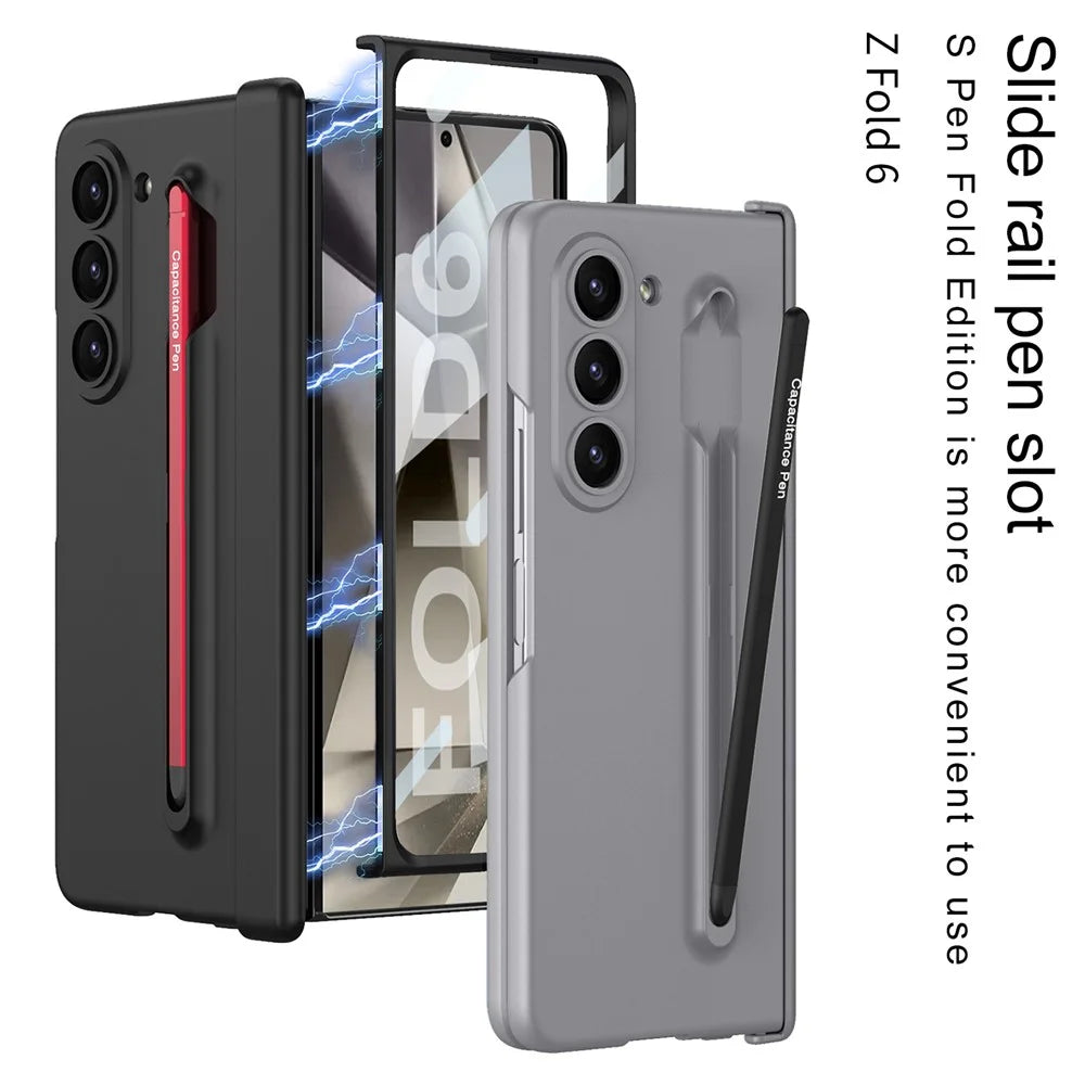 GKK For Samsung Galaxy Z Fold6 5G Case Magnetic Hinge Protector PC Phone Cover with Screen Film, Pencil - Black / Red - 4