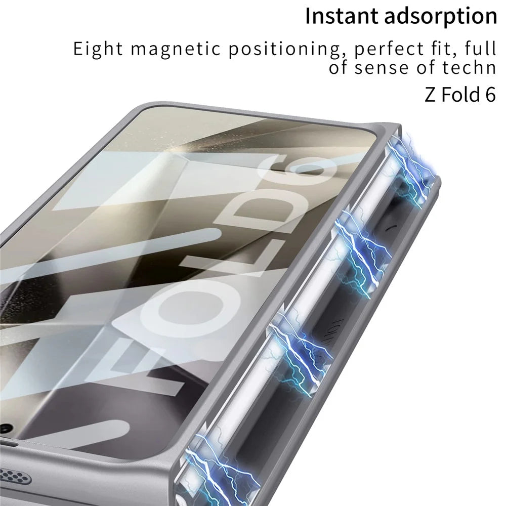 GKK For Samsung Galaxy Z Fold6 5G Case Magnetic Hinge Protector PC Phone Cover with Screen Film, Pencil - Black / Red - 5