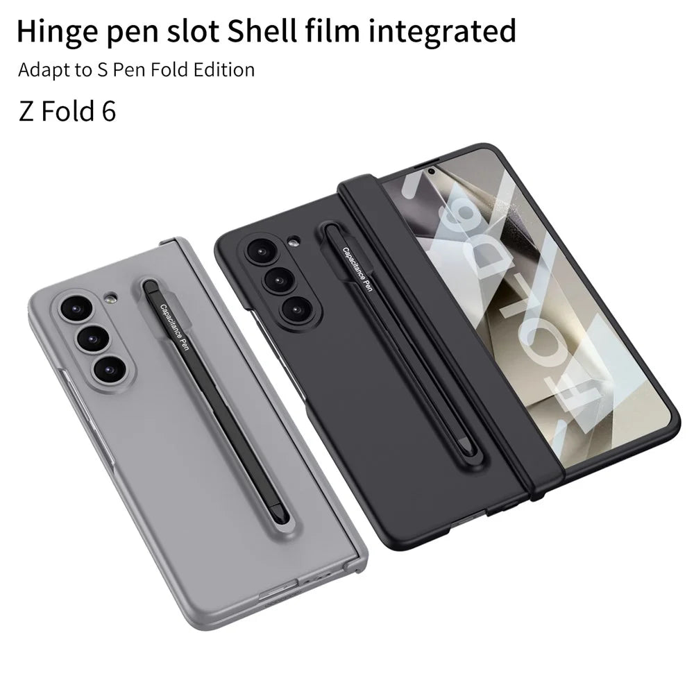 GKK For Samsung Galaxy Z Fold6 5G Case Magnetic Hinge Protector PC Phone Cover with Screen Film, Pencil - Black / Red - 7