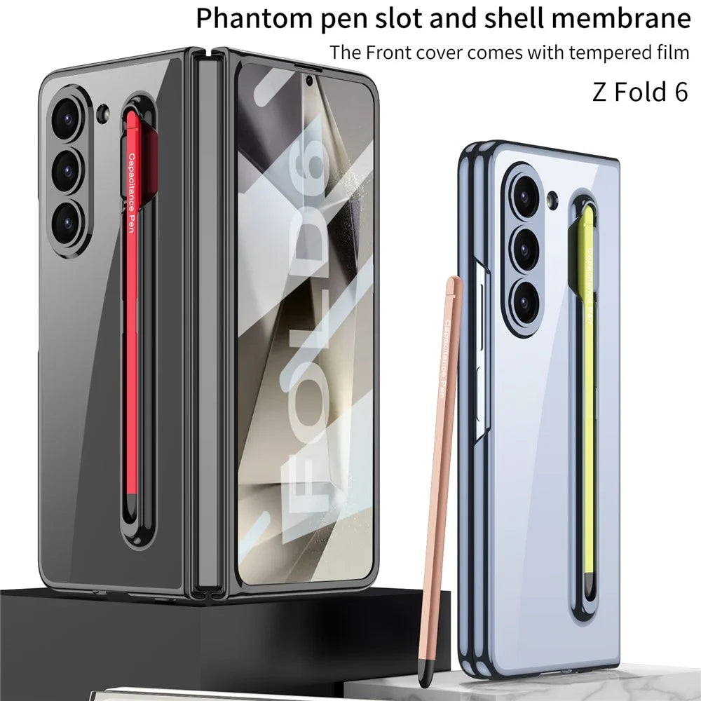 GKK For Samsung Galaxy Z Fold6 5G Case Electroplating PC Phone Cover with Screen Film, Pencil - Black / Red - 2