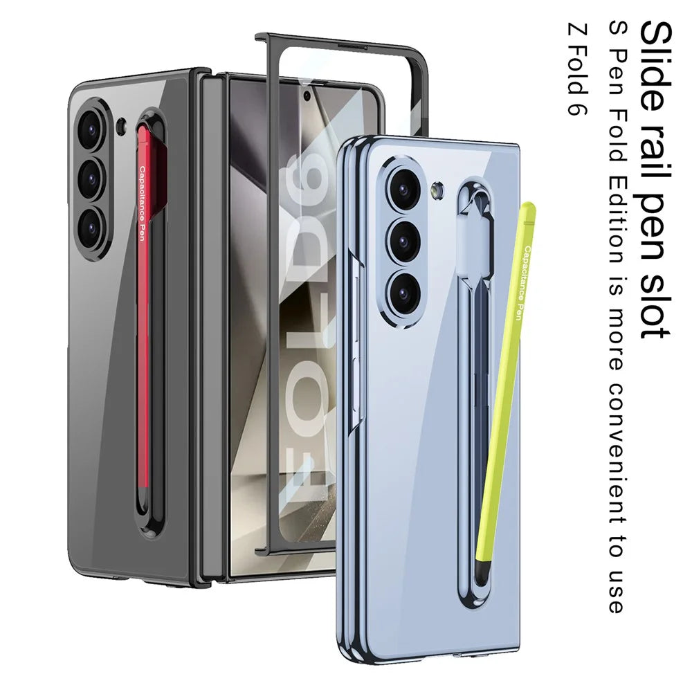 GKK For Samsung Galaxy Z Fold6 5G Case Electroplating PC Phone Cover with Screen Film, Pencil - Black / Red - 4