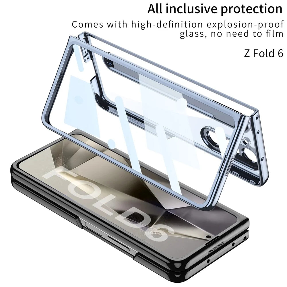 GKK For Samsung Galaxy Z Fold6 5G Case Electroplating PC Phone Cover with Screen Film, Pencil - Black / Red - 5