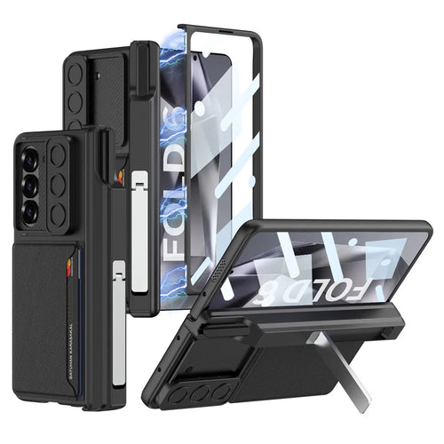 GKK For Samsung Galaxy Z Fold6 5G Case Magnetic Hinge Protection PC Phone Cover with Screen Film, Pencil Holder - Black - 1