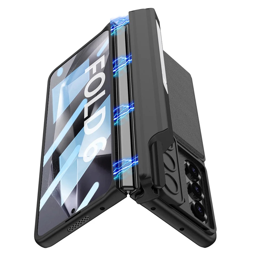 GKK For Samsung Galaxy Z Fold6 5G Case Magnetic Hinge Protection PC Phone Cover with Screen Film, Pencil Holder - Black - 2