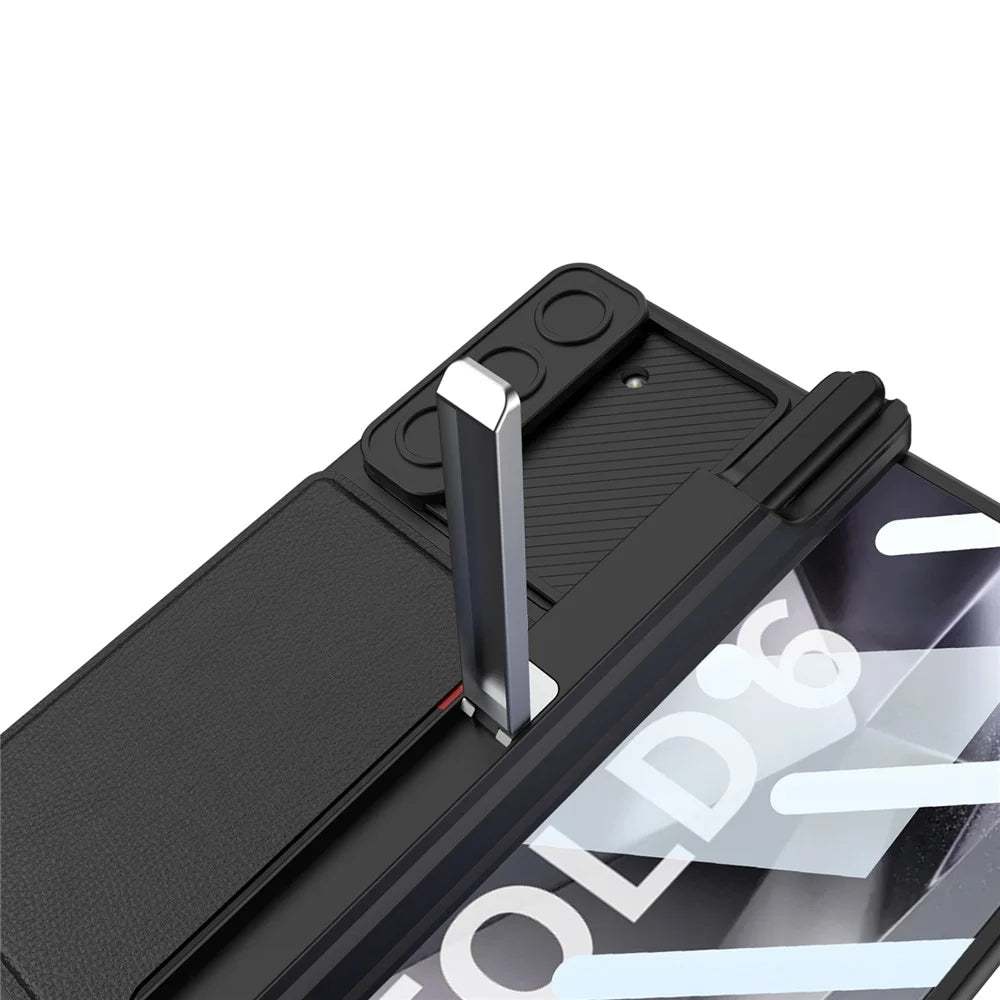 GKK For Samsung Galaxy Z Fold6 5G Case Magnetic Hinge Protection PC Phone Cover with Screen Film, Pencil Holder - Black - 3