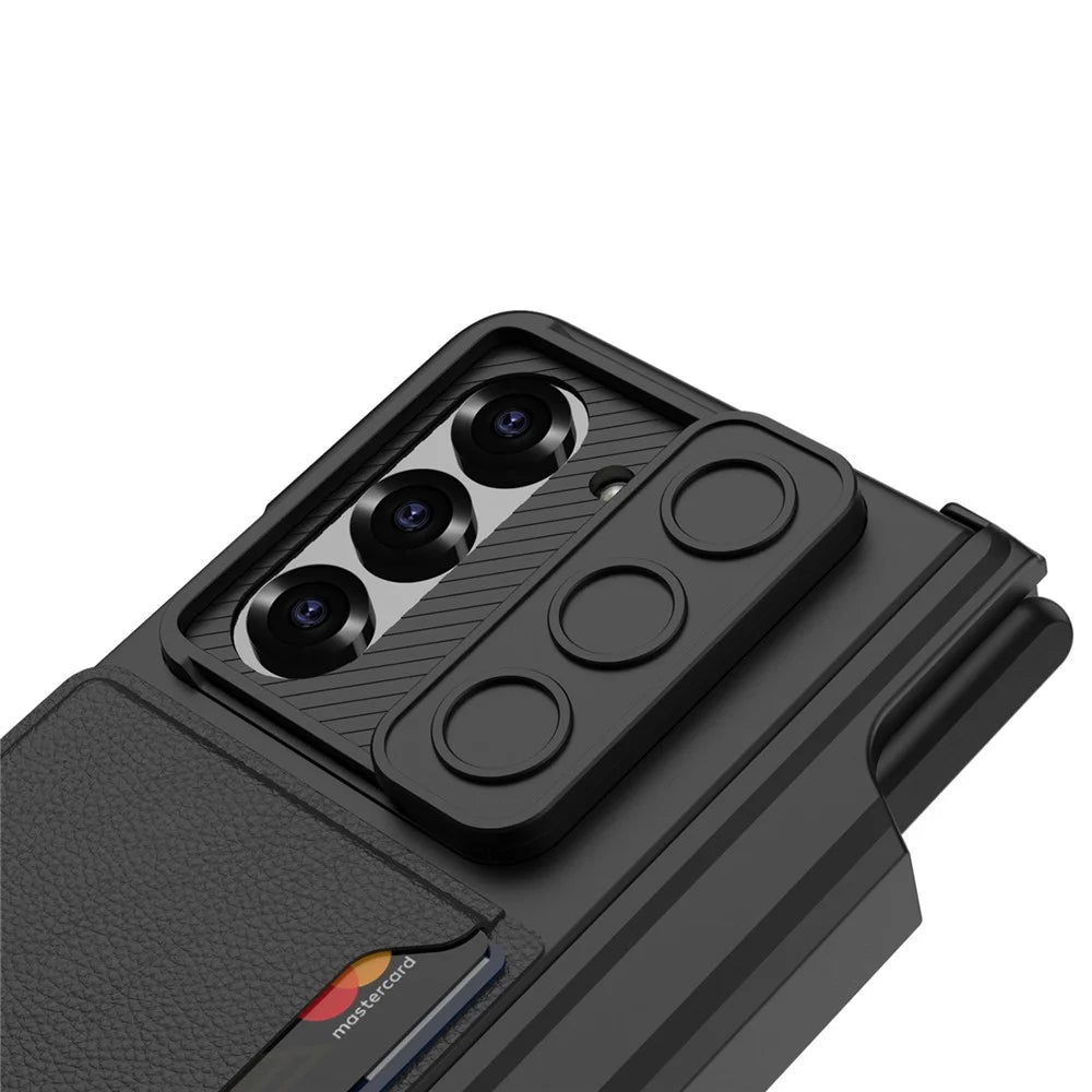 GKK For Samsung Galaxy Z Fold6 5G Case Magnetic Hinge Protection PC Phone Cover with Screen Film, Pencil Holder - Black - 4