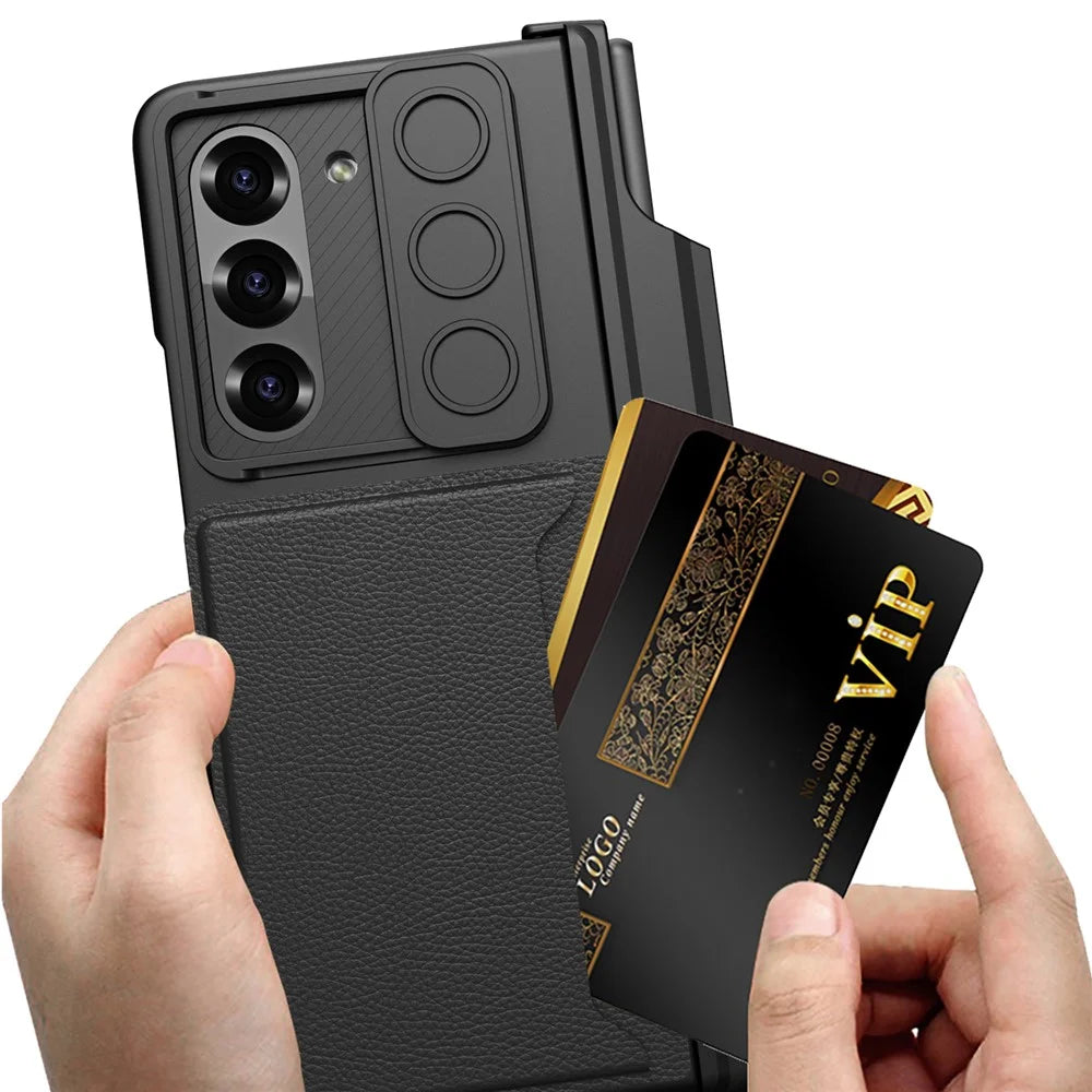 GKK For Samsung Galaxy Z Fold6 5G Case Magnetic Hinge Protection PC Phone Cover with Screen Film, Pencil Holder - Black - 5