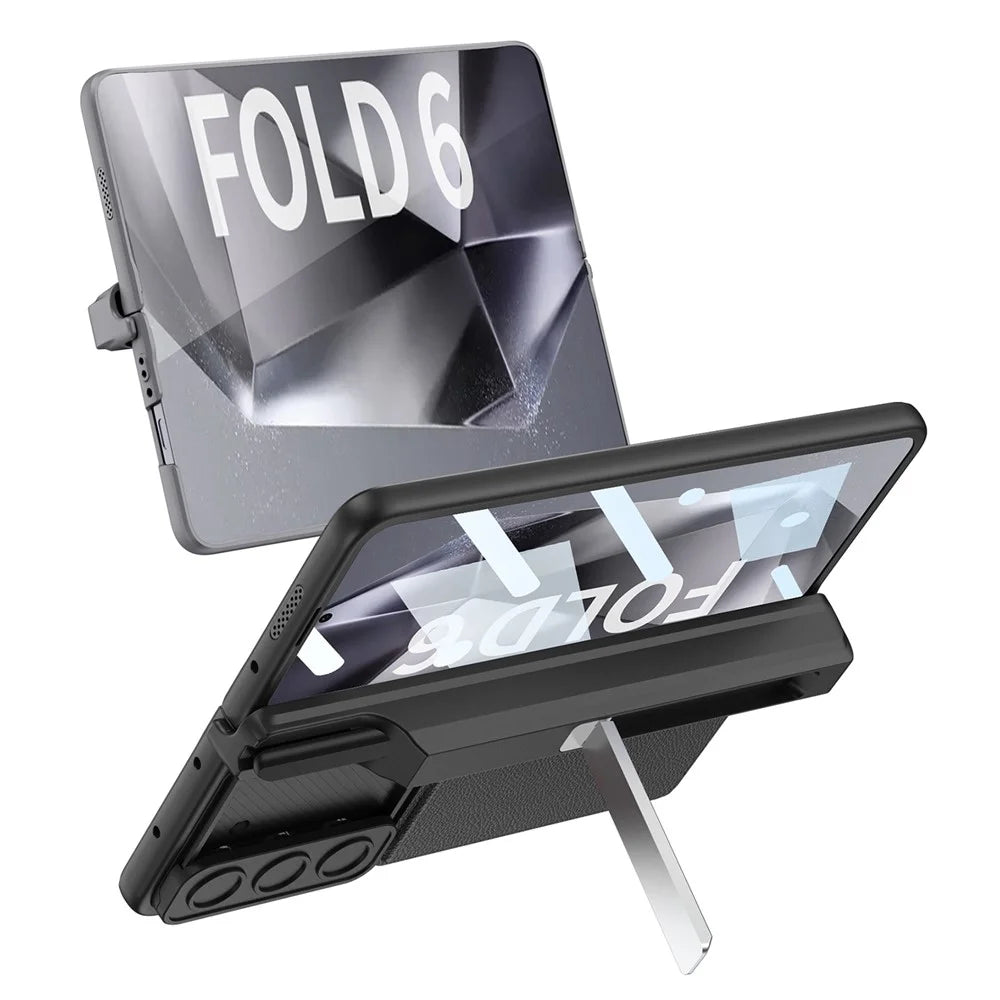 GKK For Samsung Galaxy Z Fold6 5G Case Magnetic Hinge Protection PC Phone Cover with Screen Film, Pencil Holder - Black - 6
