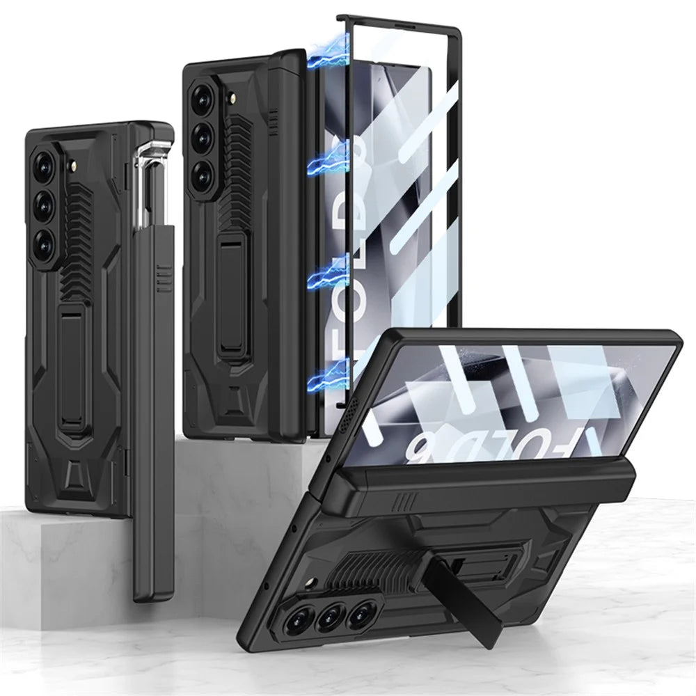 GKK For Samsung Galaxy Z Fold6 5G Case Magnetic Hinge Protection Kickstand PC Phone Cover with Screen Film - Black - 1