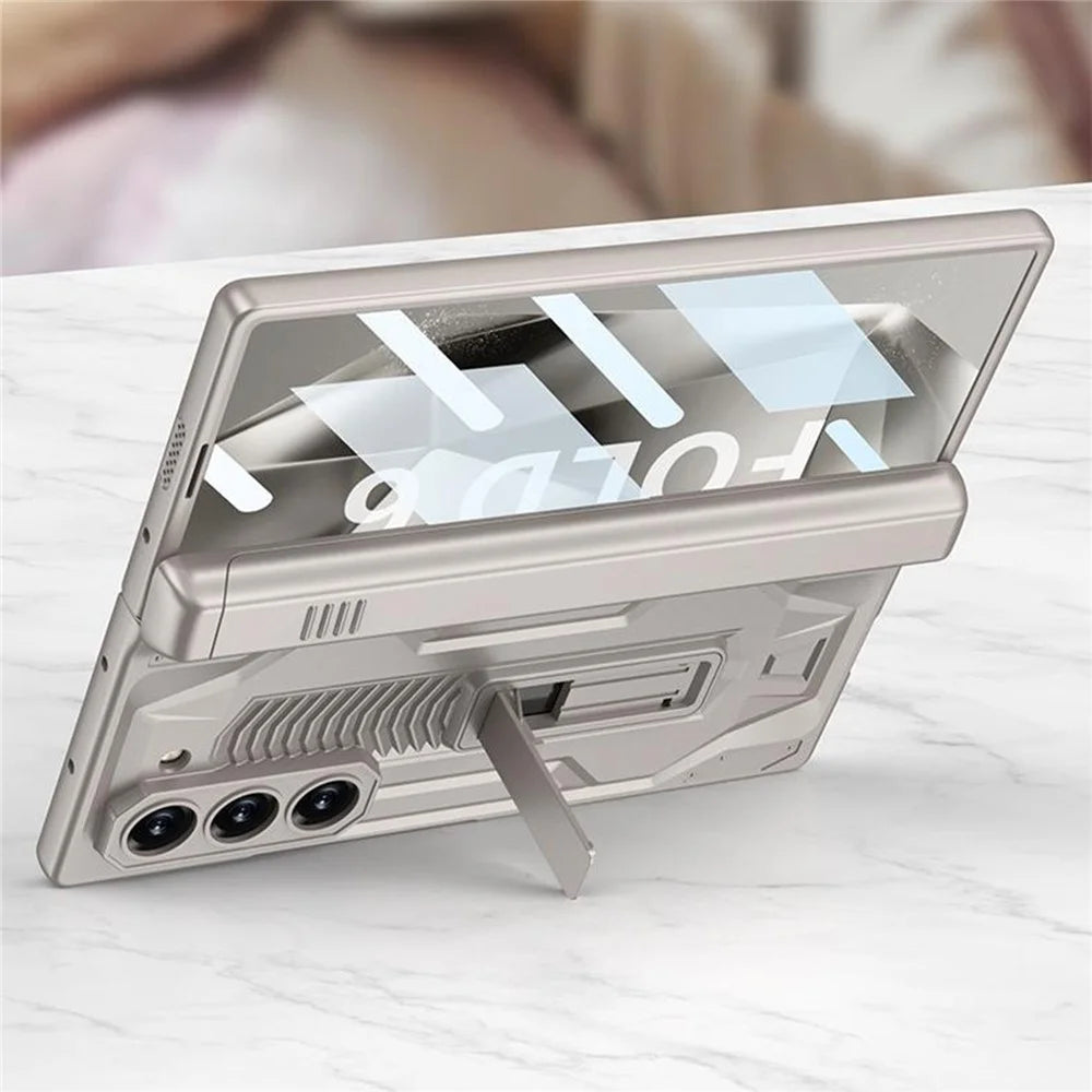 GKK For Samsung Galaxy Z Fold6 5G Case Magnetic Hinge Protection Kickstand PC Phone Cover with Screen Film - Black - 7