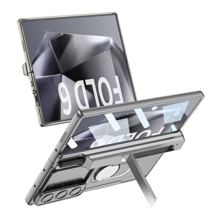 GKK For Samsung Galaxy Z Fold6 5G Kickstand Case Magnetic Hinge Protection PC Phone Cover with Screen Film - Black - 6