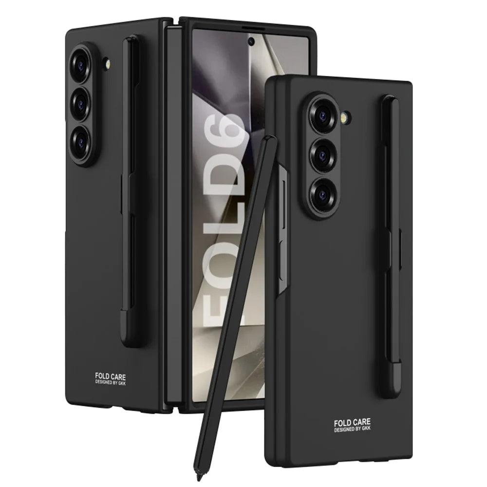 GKK For Samsung Galaxy Z Fold6 5G Case Anti-Drop Pencil Slot PC Phone Cover with Screen Film - Black - 1