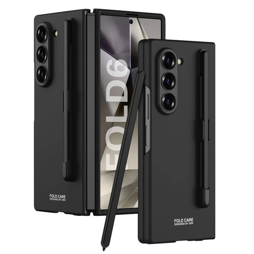 GKK For Samsung Galaxy Z Fold6 5G Case Anti-Drop Pencil Slot PC Phone Cover with Screen Film - Black - 1