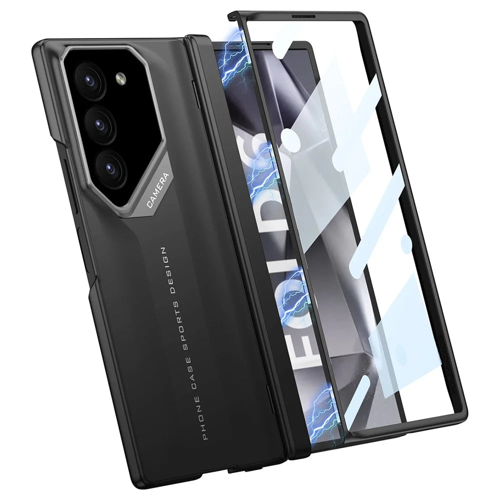 GKK For Samsung Galaxy Z Fold6 5G Case Hinge Protection Shockproof PC Phone Cover with Screen Film - Black - 1